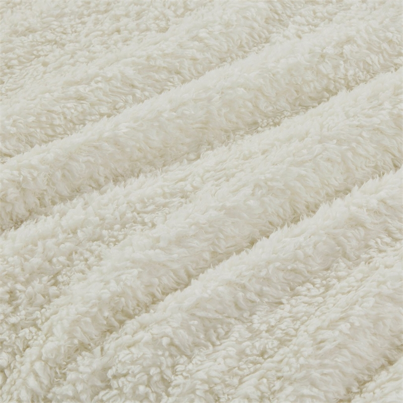 Woolrich Fabric Solid Berber Brushed Blanket w/ Crystal Velvet Binding in Ivory