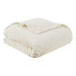 Woolrich Fabric Solid Berber Brushed Blanket w/ Crystal Velvet Binding in Ivory