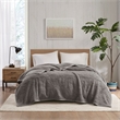Woolrich Fabric Solid Berber Brushed Blanket w/ Crystal Velvet Binding in Gray