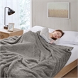 Woolrich Fabric Solid Berber Brushed Blanket w/ Crystal Velvet Binding in Gray