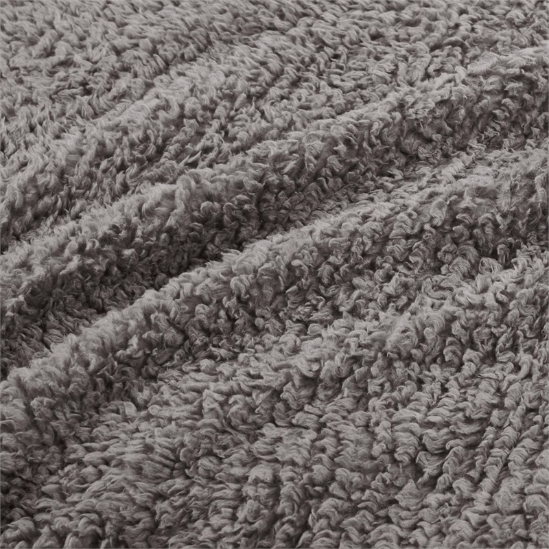 Woolrich Fabric Solid Berber Brushed Blanket w/ Crystal Velvet Binding in Gray