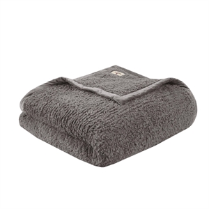 Woolrich Fabric Solid Berber Brushed Blanket w/ Crystal Velvet Binding in Gray