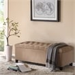 Madison Park Shandra Wood and Fabric Tufted Top Storage Bench in Beige