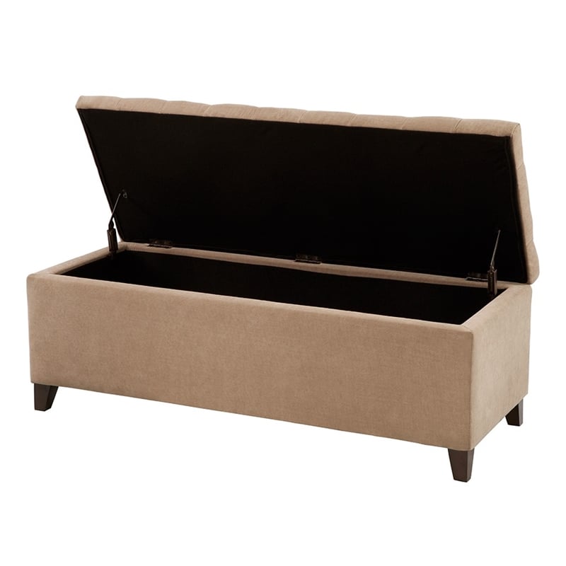 Madison Park Shandra Wood and Fabric Tufted Top Storage Bench in Beige