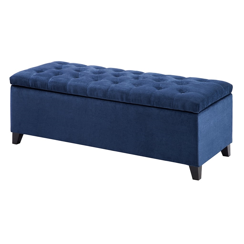 Madison Park Shandra Wood and Fabric Tufted Top Storage Bench in Navy
