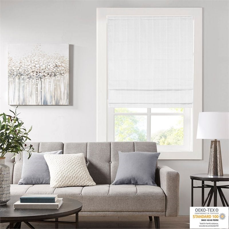 Madison Park Galen Basketweave Room Darkening Cordless Roman Shade in White