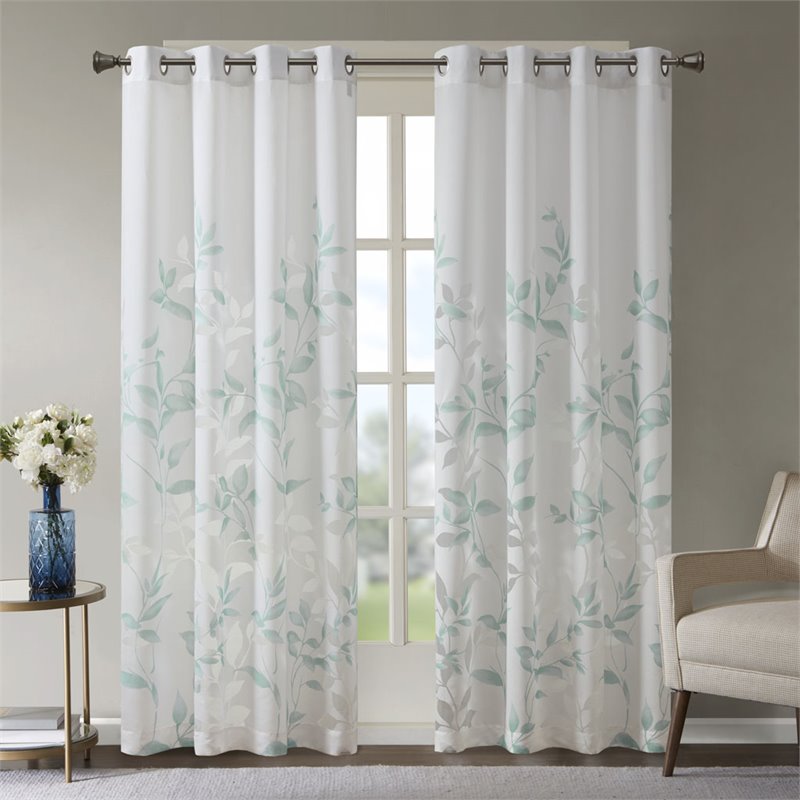 Madison Park Cecily Rayon Polyester Burnout Printed Window Panel in Aqua Blue