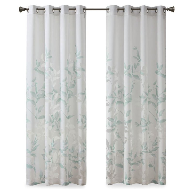 Madison Park Cecily Rayon Polyester Burnout Printed Window Panel in Aqua Blue