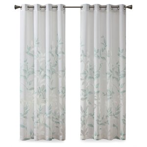 madison park cecily rayon polyester burnout printed window panel in aqua blue