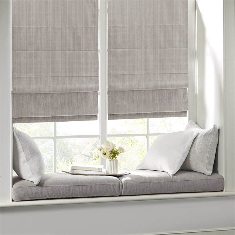 Madison Park Galen Polyester Basket Weave Light Filtering Roman Shade in Brown