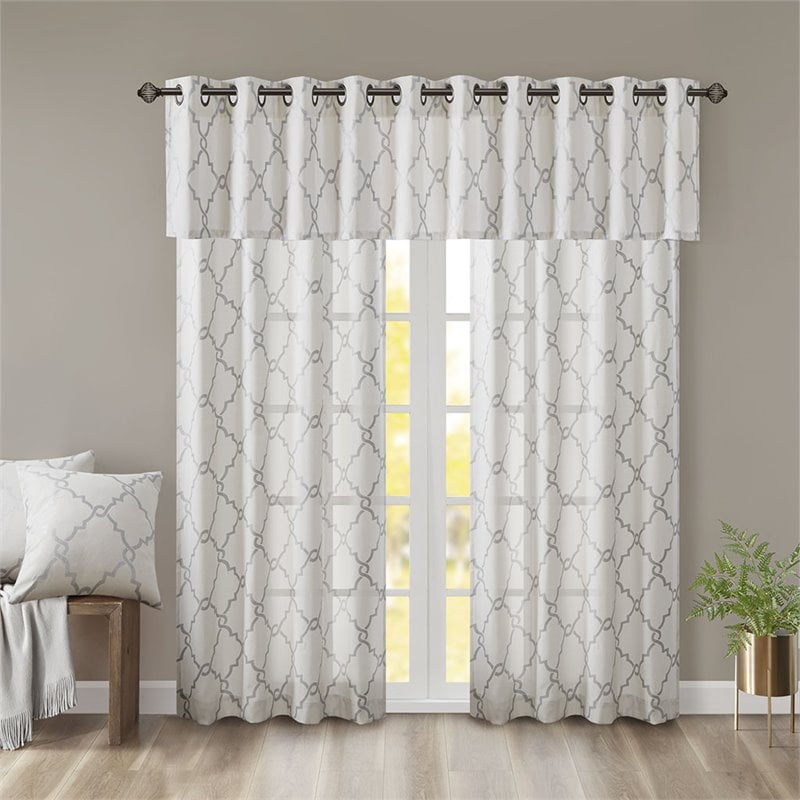 Madison Park Saratoga Polyester Cotton Rayon Fretwork Printed Valance in Ivory