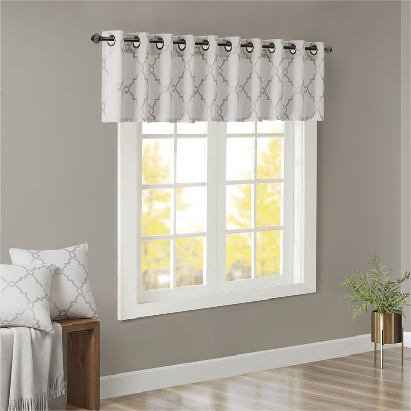 Madison Park Saratoga Polyester Cotton Rayon Fretwork Printed Valance in Ivory
