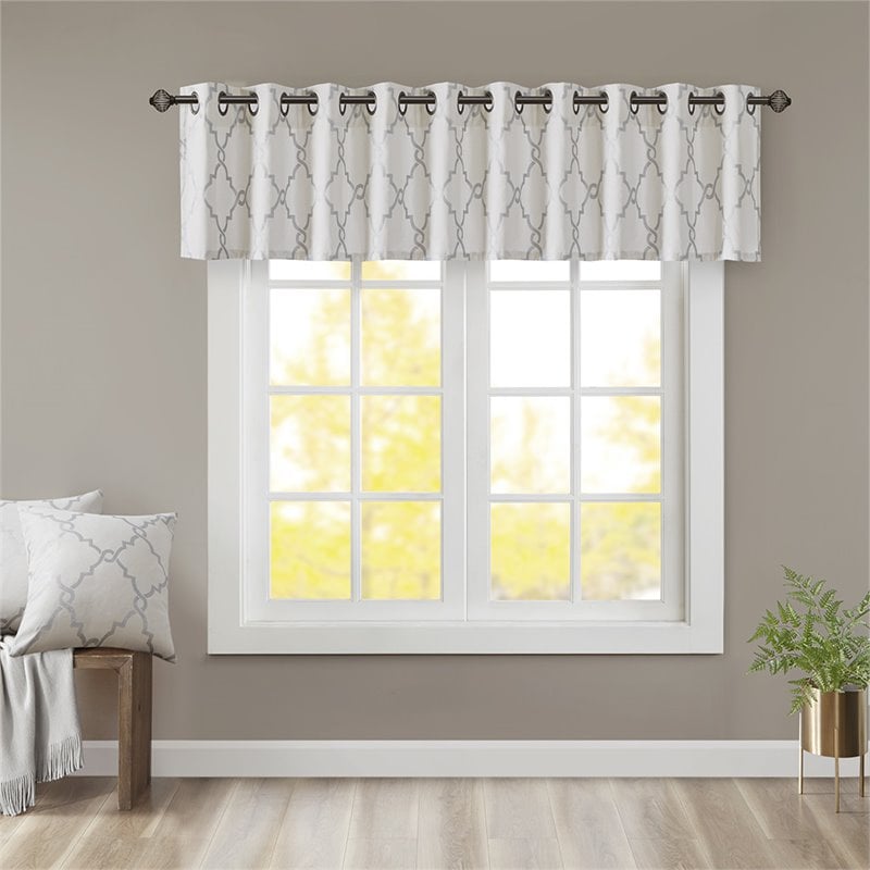 Madison Park Saratoga Polyester Cotton Rayon Fretwork Printed Valance in Ivory