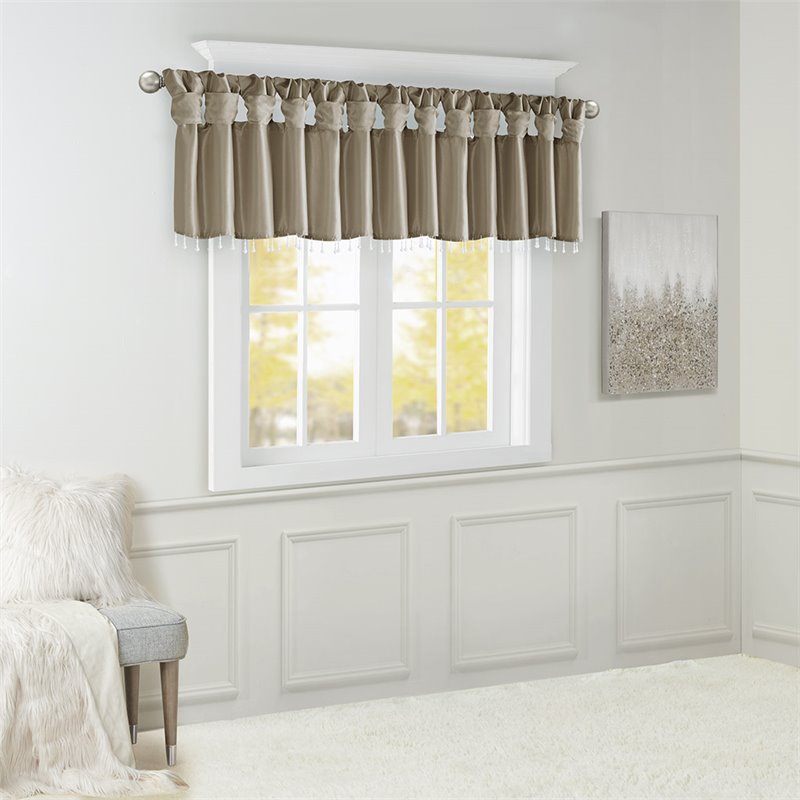 Madison Park Emilia Lightweight Faux Silk Fabric Valance with Beads in Pewter