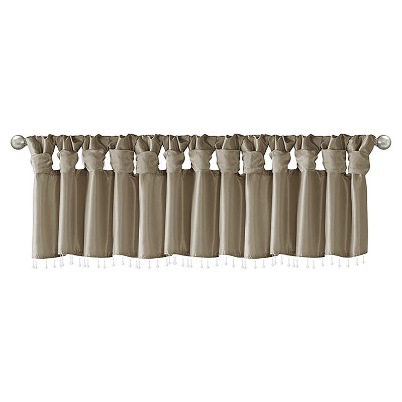 Madison Park Emilia Lightweight Faux Silk Fabric Valance with Beads in Pewter