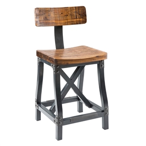 INK+IVY Lancaster 24.5&quot Contemporary Cast Iron and Wood Counter Stool in Natural