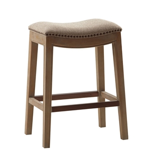 Madison Park Belfast 27.36&quot Fabric and Solid Wood Saddle Counter Stool in Beige
