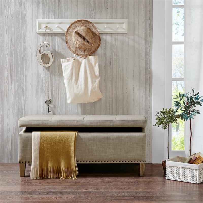 Madison Park Shandra II Wood and Fabric Tufted Top Storage Bench in Brown