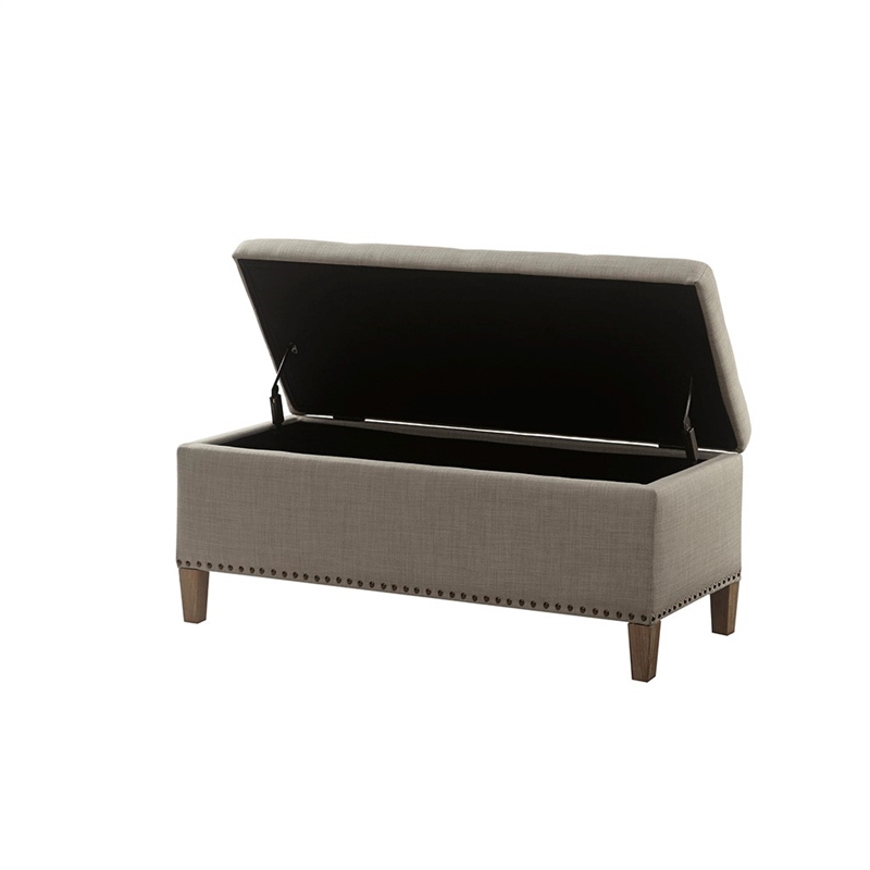 Madison Park Shandra II Wood and Fabric Tufted Top Storage Bench in Brown