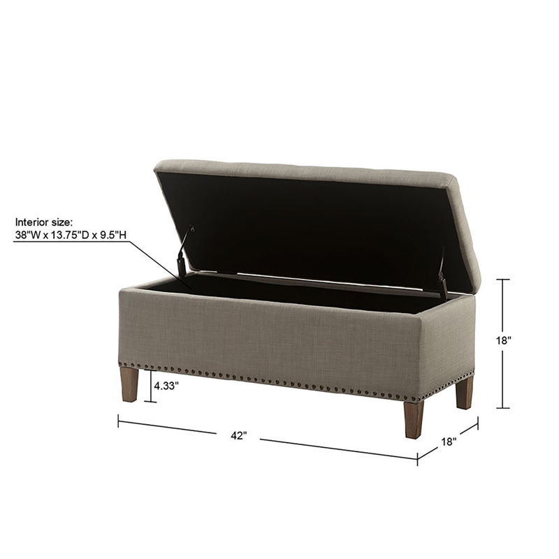 Madison Park Shandra II Wood and Fabric Tufted Top Storage Bench in Brown