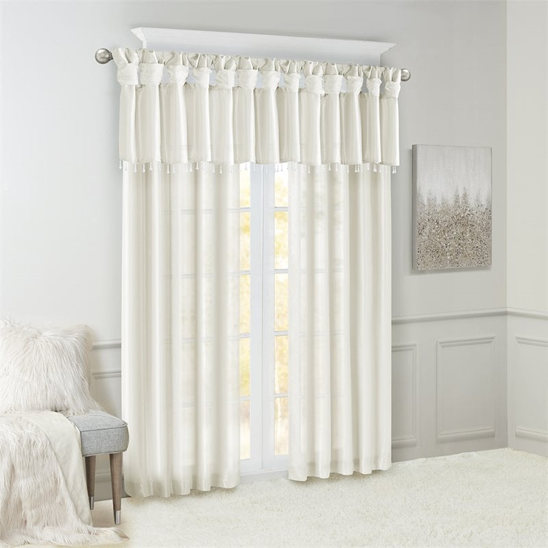 Madison Park Emilia Lightweight Faux Silk Fabric Valance with Beads in White