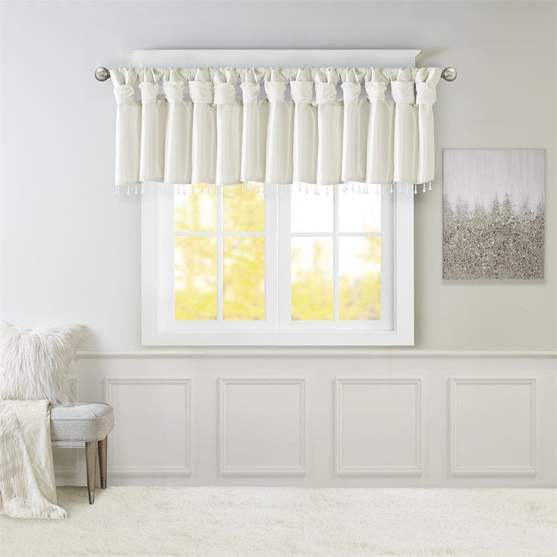 Madison Park Emilia Lightweight Faux Silk Fabric Valance with Beads in White