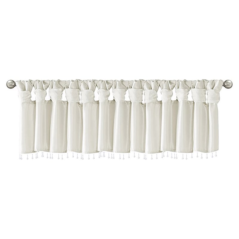 Madison Park Emilia Lightweight Faux Silk Fabric Valance with Beads in White
