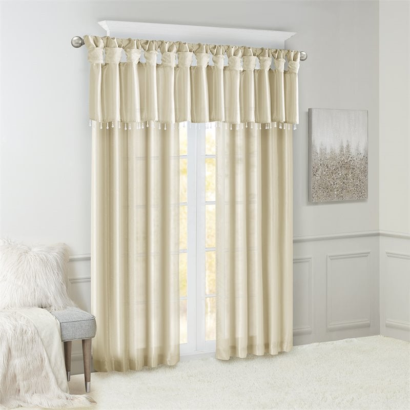 Madison Park Emilia Lightweight Faux Silk Fabric Valance with Beads in Gold