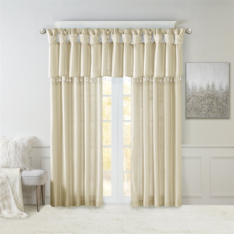 Madison Park Emilia Lightweight Faux Silk Fabric Valance with Beads in Gold