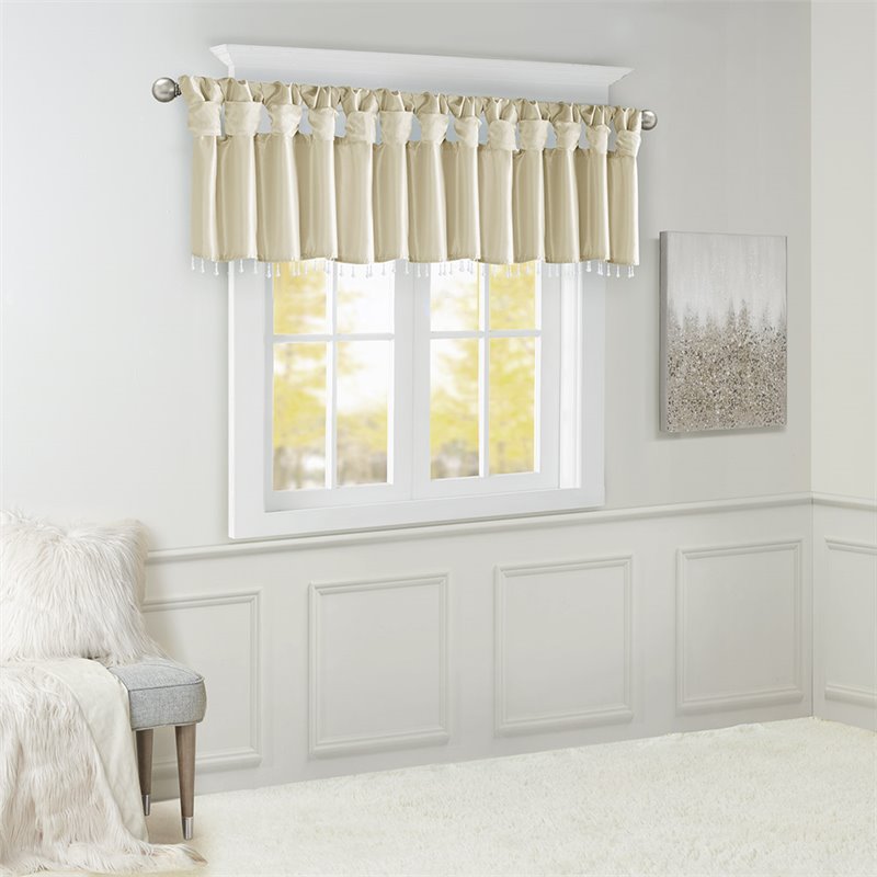 Madison Park Emilia Lightweight Faux Silk Fabric Valance with Beads in Gold