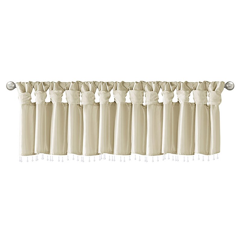 Madison Park Emilia Lightweight Faux Silk Fabric Valance with Beads in Gold