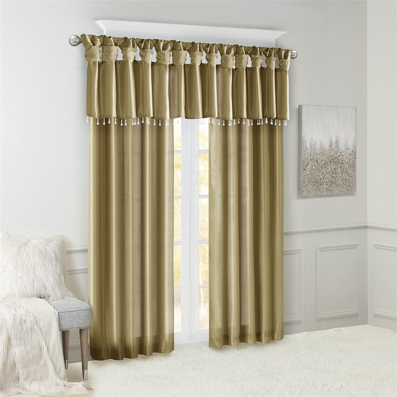 Madison Park Emilia Lightweight Faux Silk Fabric Valance with Beads in Bronze