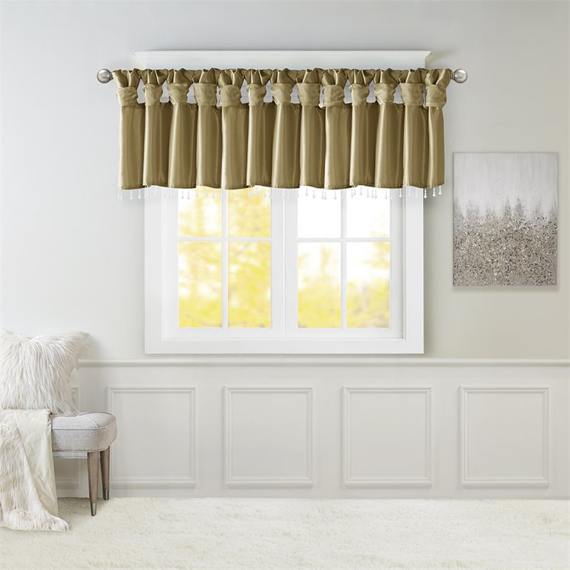 Madison Park Emilia Lightweight Faux Silk Fabric Valance with Beads in Bronze