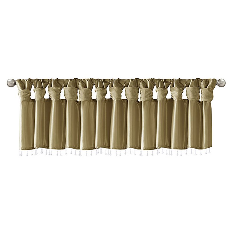 Madison Park Emilia Lightweight Faux Silk Fabric Valance with Beads in Bronze