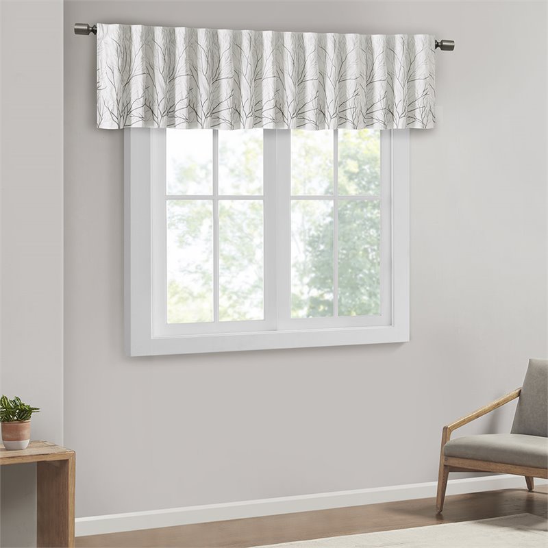 Madison Park Andora Faux Silk Fabric Embroidered Window Valance in White
