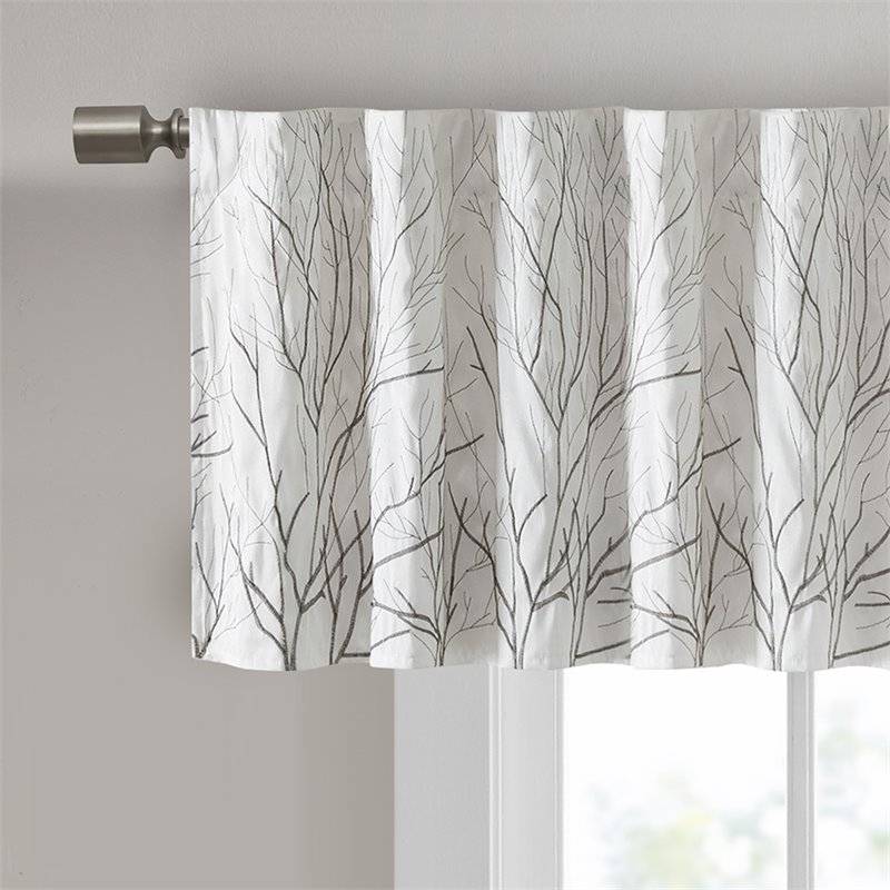 Madison Park Andora Faux Silk Fabric Embroidered Window Valance in White