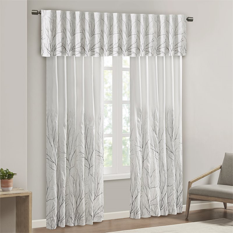 Madison Park Andora Faux Silk Fabric Embroidered Window Valance in White