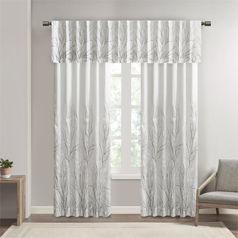 Madison Park Andora Faux Silk Fabric Embroidered Window Valance in White
