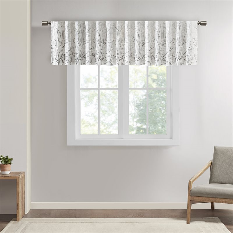 Madison Park Andora Faux Silk Fabric Embroidered Window Valance in White