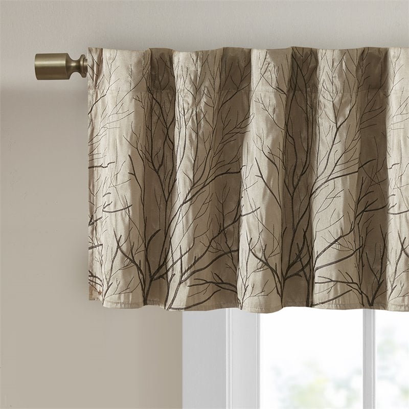 Madison Park Andora Faux Silk Fabric Embroidered Window Valance in Tan