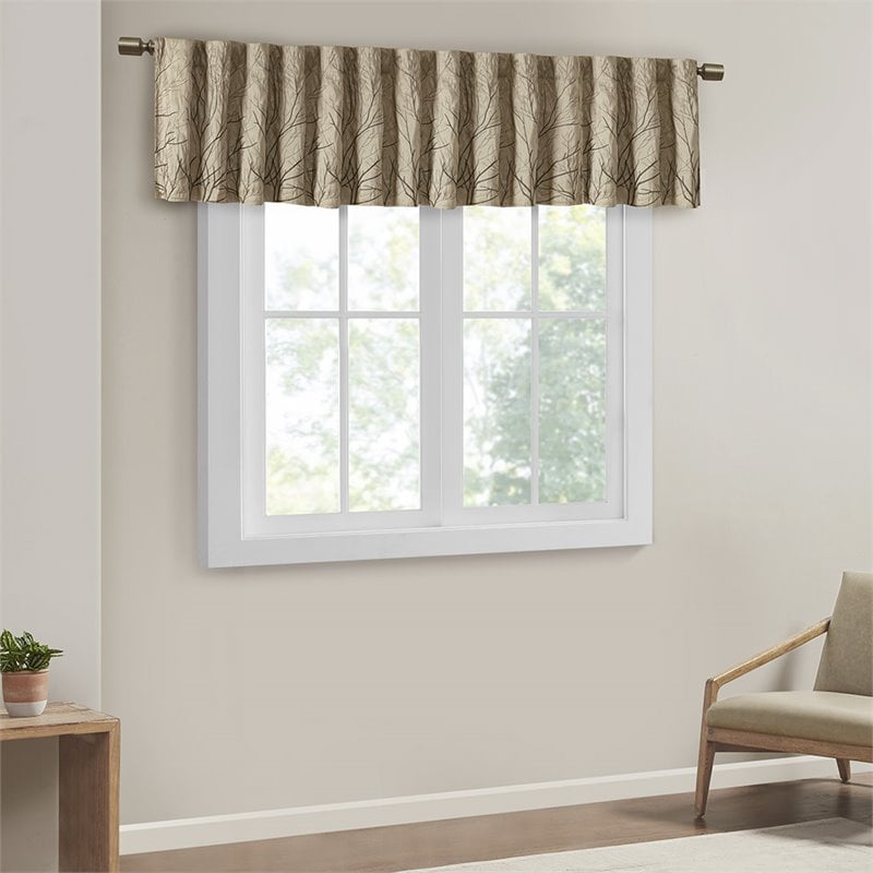 Madison Park Andora Faux Silk Fabric Embroidered Window Valance in Tan