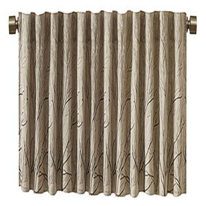 madison park andora faux silk fabric embroidered window valance in tan