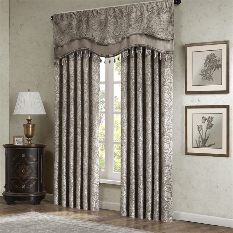 Madison Park Aubrey Polyester Jacquard Window Valance with Beads in Brown/Blue