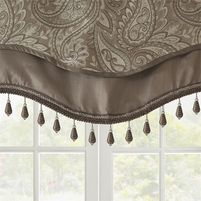 Madison Park Aubrey Polyester Jacquard Window Valance with Beads in Brown/Blue