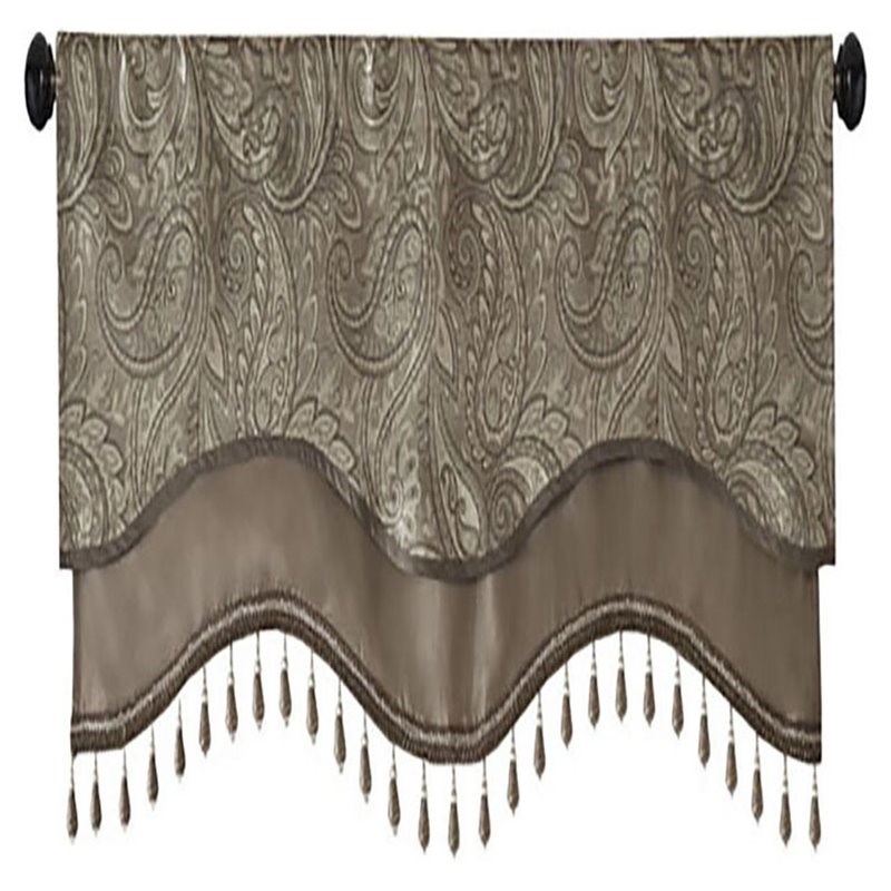 Madison Park Aubrey Polyester Jacquard Window Valance with Beads in Brown/Blue