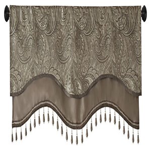 madison park aubrey polyester jacquard window valance with beads in brown/blue