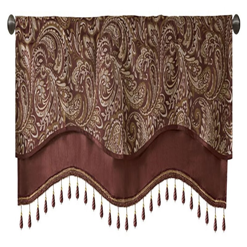 Madison Park Aubrey Polyester Jacquard Window Valance with Beads in Red/Gold