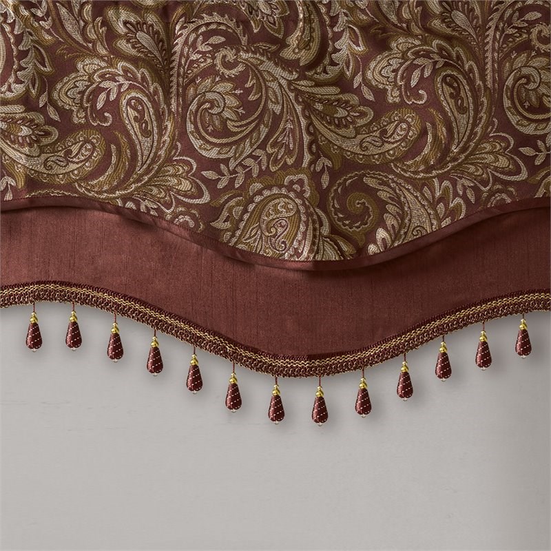 Madison Park Aubrey Polyester Jacquard Window Valance with Beads in Red/Gold