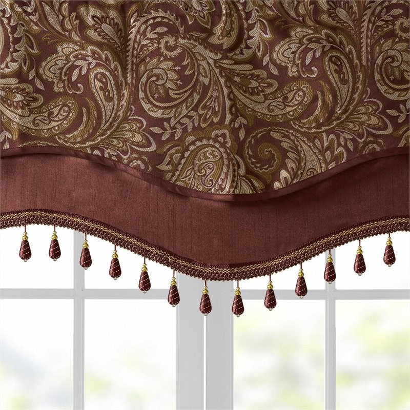 Madison Park Aubrey Polyester Jacquard Window Valance with Beads in Red/Gold