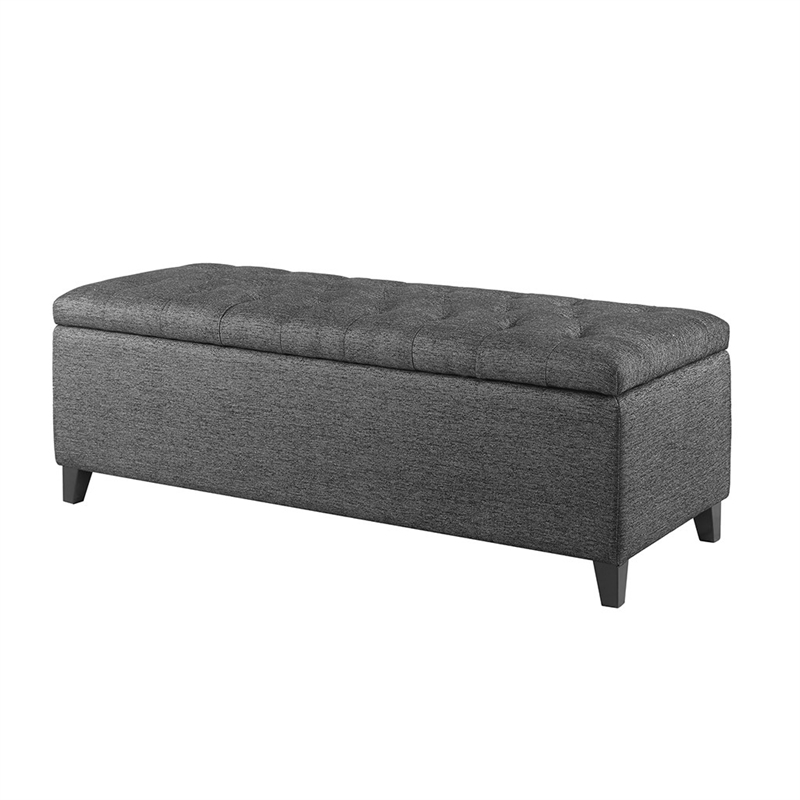 Madison Park Shandra Wood and Fabric Tufted Top Storage Bench in Charcoal